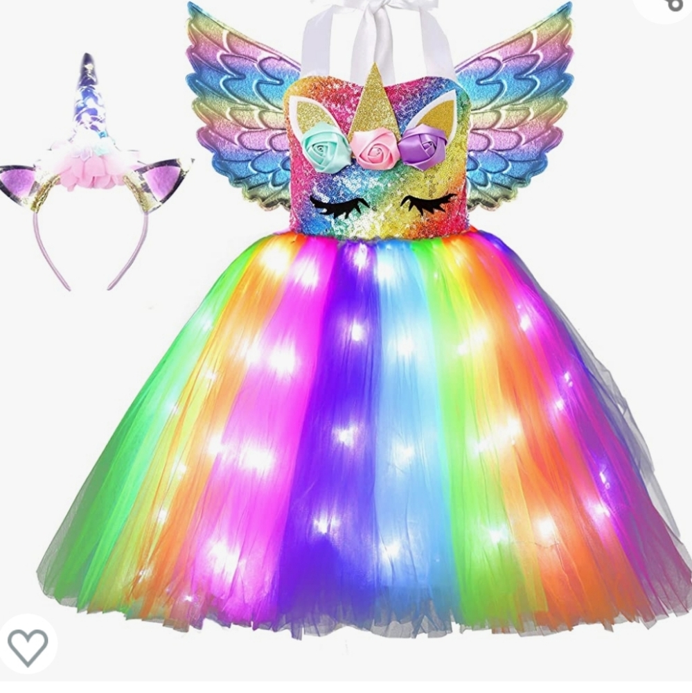 beautiful unicorn costumes with lights worn only once for ..size T 4 OR 5